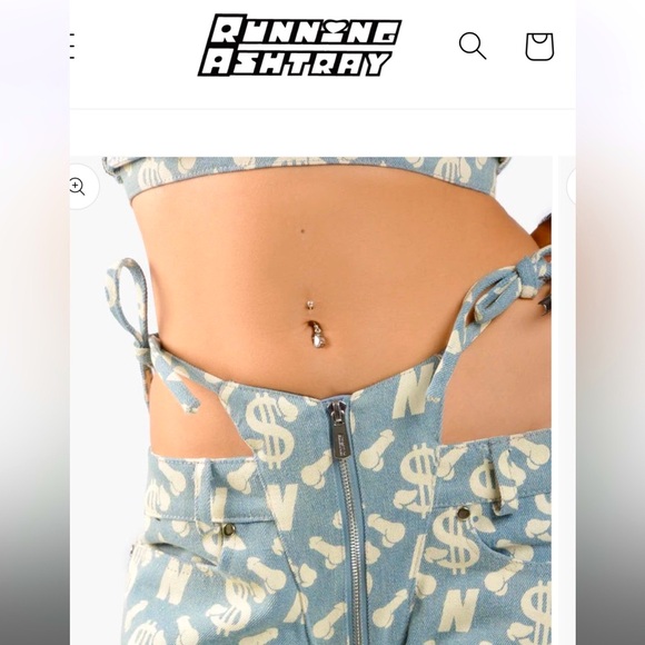 NAMILIA - Monogram denim thong pants •size Medium - Picture 5 of 5